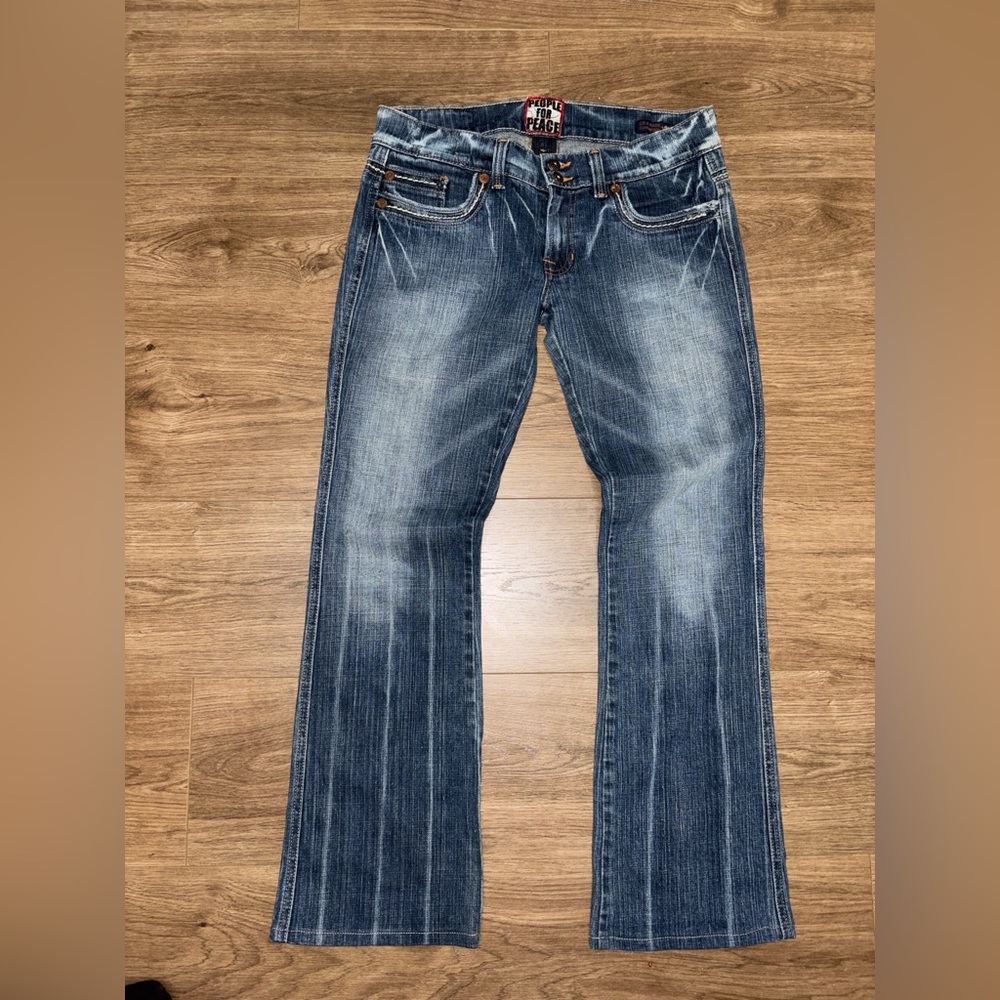 Y2K Blue Boot Cut Low Rise Jeans With Embroiderd Back Pockets